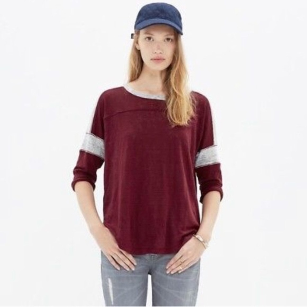 Madewell Linen Burgundy & Grey Frontrunner Tee